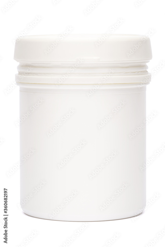 white plastic medicine vial can jar isolated on white background white plastic medicine vial can jar isolated on white background