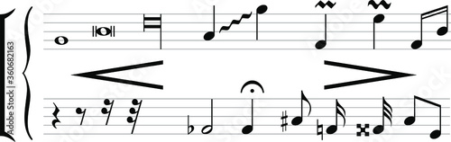 A musical stanza with musical signs and pauses. Symbols of musical notation. Vector. photo