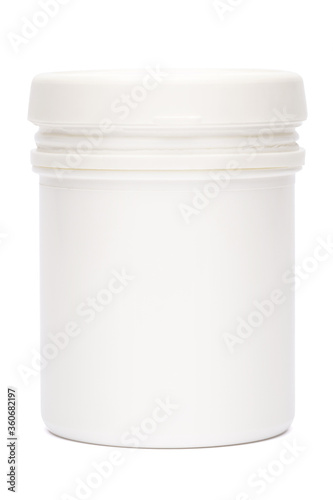 white plastic medicine vial can jar isolated on white background