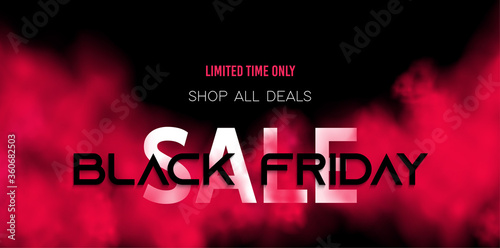 Black friday sale concept on dark background with red smoke. Transparent mist. fog cloud. For design website, night club poster, advertising flyer