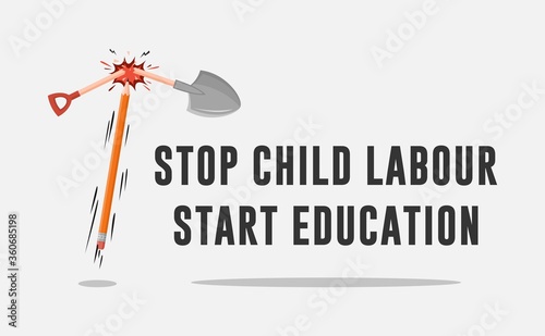 World day against child labour background with children as a worker. Flat style vector illustration concept of stop child exploitation campaign for poster and banner.