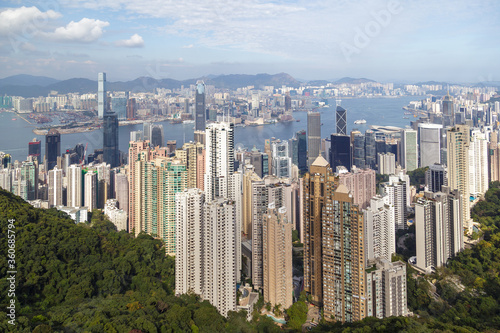 HONG KONG, CHINA - CIRCA 2020: Amazing view on Hong Kong city from the Victoria peak