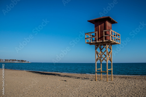 Lifeguard tower and beach of the Vera Playa, Andalucia, Spain © Munteanu
