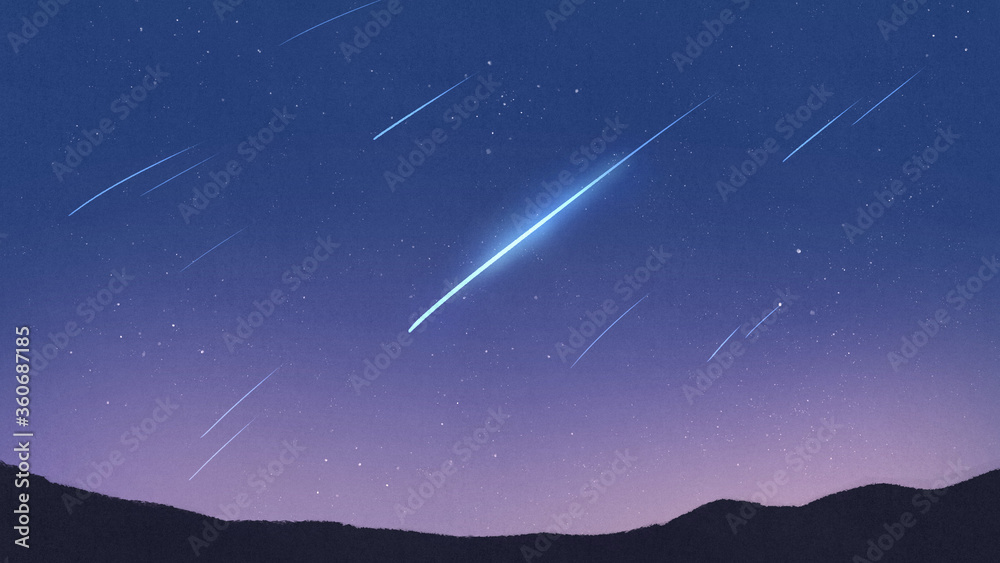 夜空を流れる火球と流星群の壁紙 Stock Illustration Adobe Stock 夜空を流れる火球と流星群の壁紙 Stock Illustration Adobe Stock