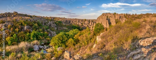 Granite Actovo canyon in the Devil Valley, Ukraine photo