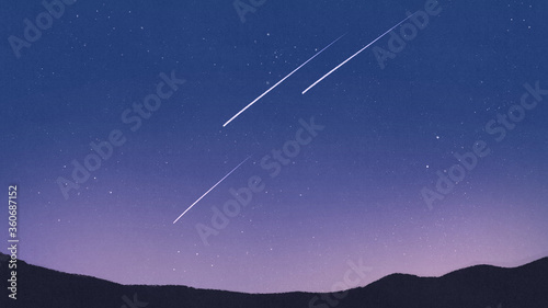 山奥の流星群のイラスト 天体観測 天体ショー 星空背景装飾 