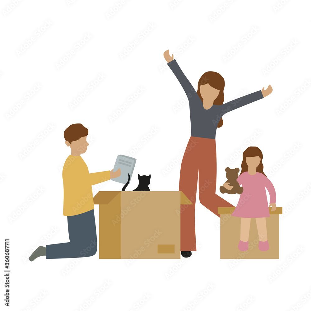 family packs boxes when moving vector illustration EPS10 family packs boxes when moving vector illustration EPS10