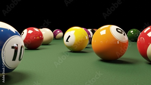 pool balls on a green background
