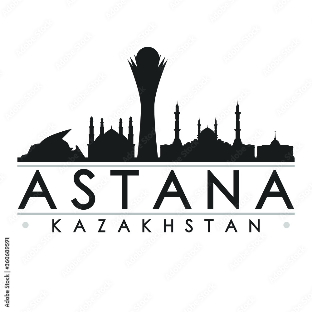 Astana Kazakhstan Skyline Silhouette Design City Vector Art Famous Buildings.