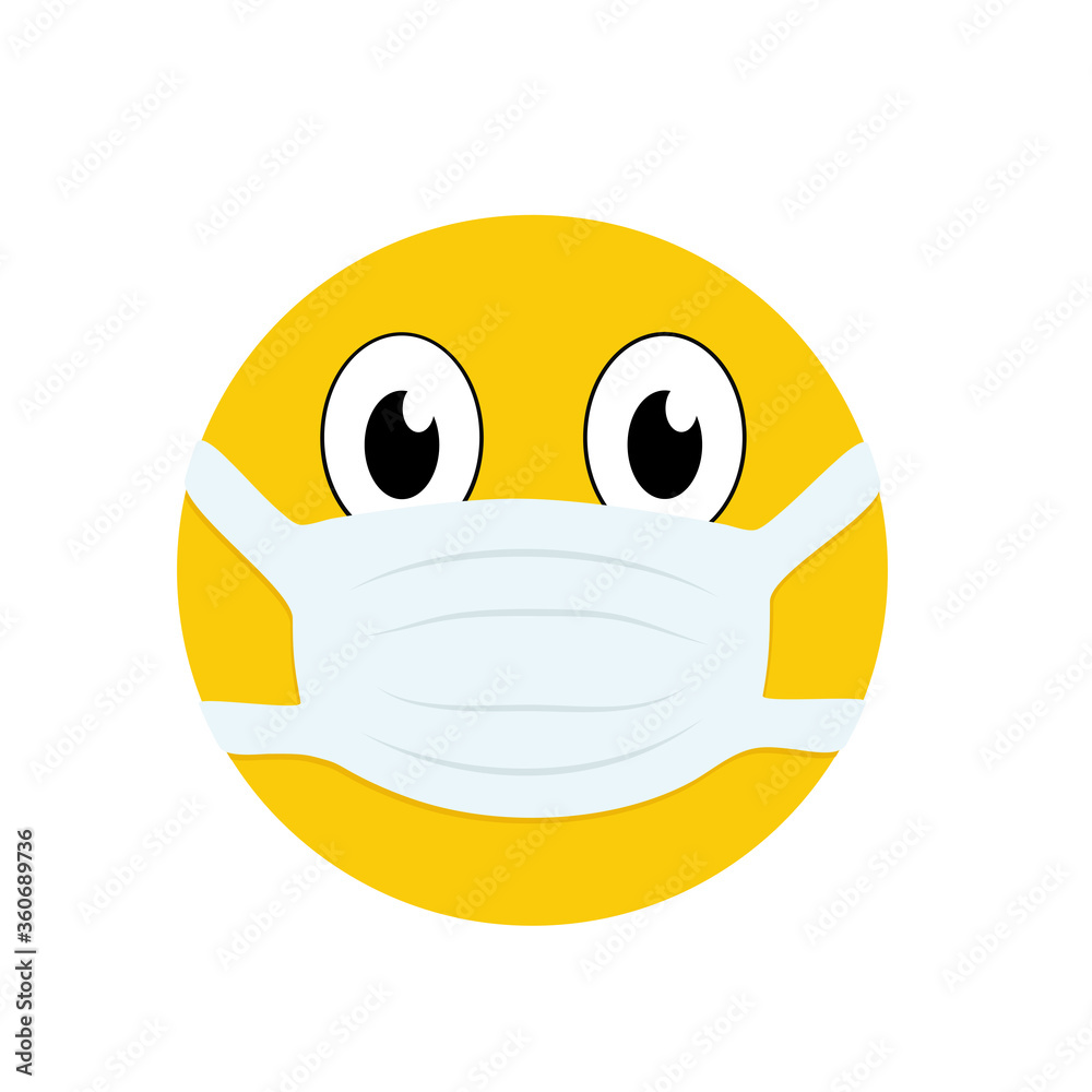 smiling face with mask on the mouth on white for design covid-19 card, stock vector illustration