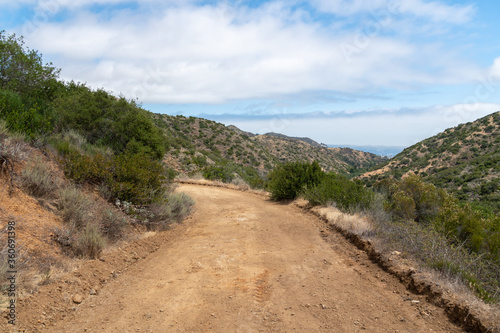 Hiking trails going to the top of Santa Catalina Island mountains. California, USA