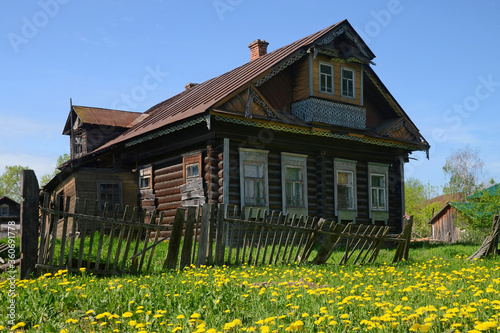 Old abandoned traditional wooden russian rustic house. Tutayev, Yaroslavl Oblast, Russia.