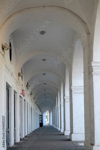 Gostiny Dvor (Krasnye ryady) is the best preserved complex of provincial trading arcades in the country. Kostroma town, Kostroma Oblast, Russia.