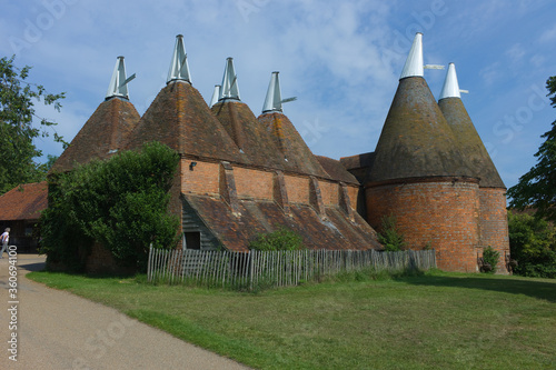 Typical oast house in Kent designed for kilning (drying) hops as part of the brewing process