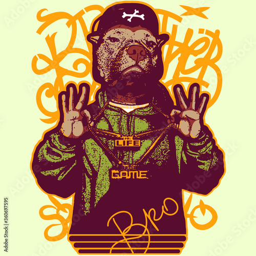Black lives matter. Vector staffordshire terrier - rap gangster. T shirt design. Custom print for tshirt. Tee graphics. Vector Illustration for merch. Hype art  for clothes. Fashionable art for tshirt