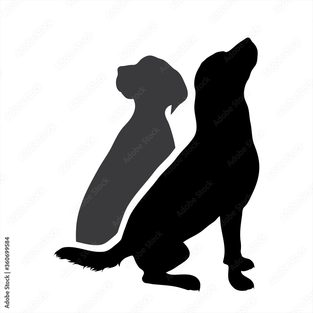 Vector silhouette of couple of dogs. Symbol of pet.