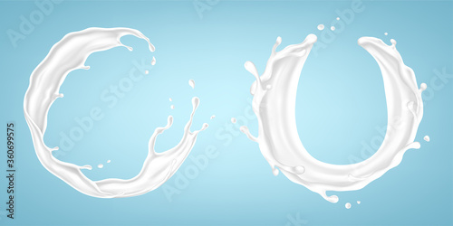 Milk splashes isolated on blue background. Vector illustration
