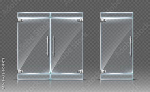 Glass doors isolated on transparent background. Vector realistic illustration