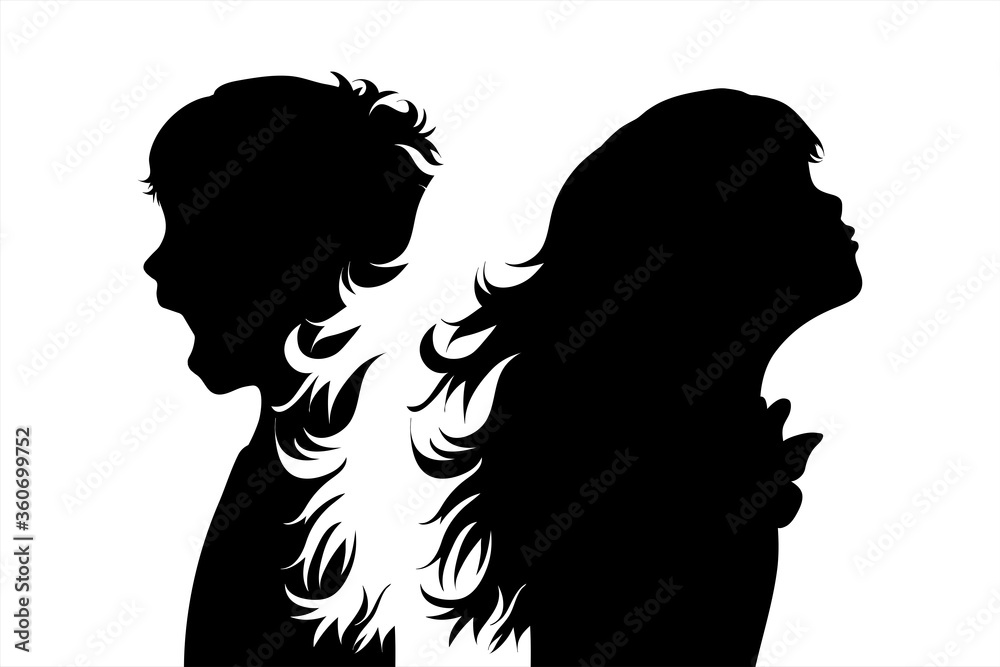 Vector silhouette of couple. Symbol of children.