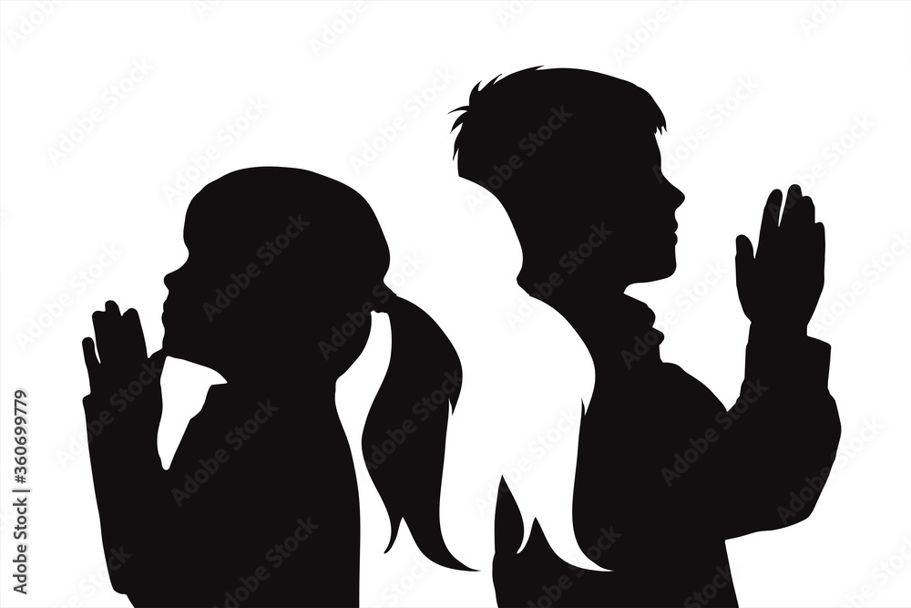 Vector silhouette of couple who pray. Symbol of children. Vector silhouette of couple who pray. Symbol of children.