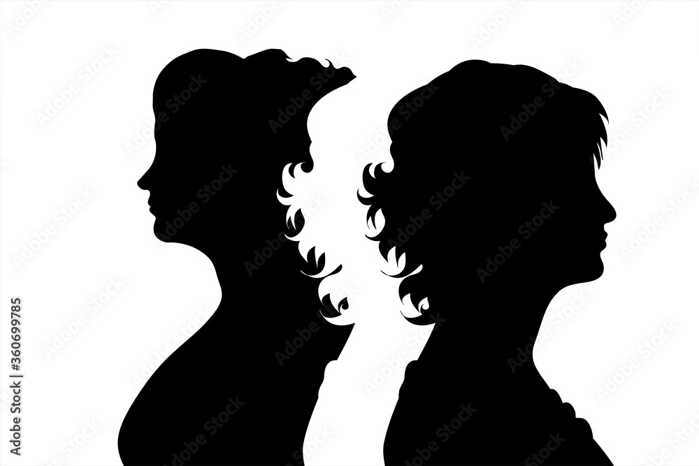 Vector silhouette of couple. Symbol of adult woman.