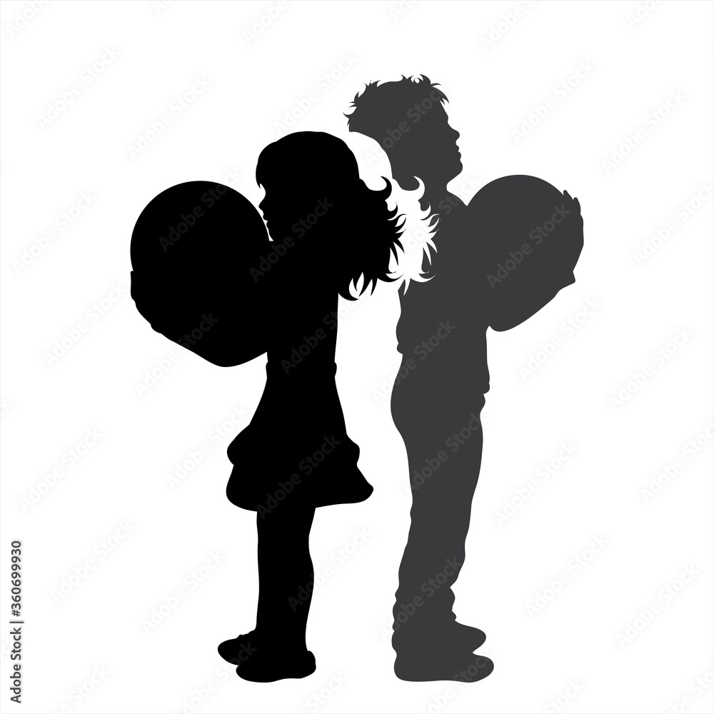 Vector silhouette of couple of boy and girl. Symbol of children.