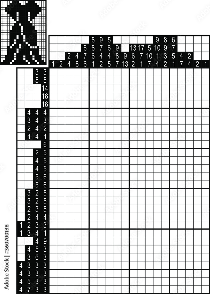 Fototapeta premium Japanese crossword. Black and white. Paint by number puzzle. Education game for children. Dress 5