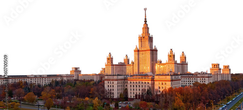Famous Russian university in Moscow isolated on white background