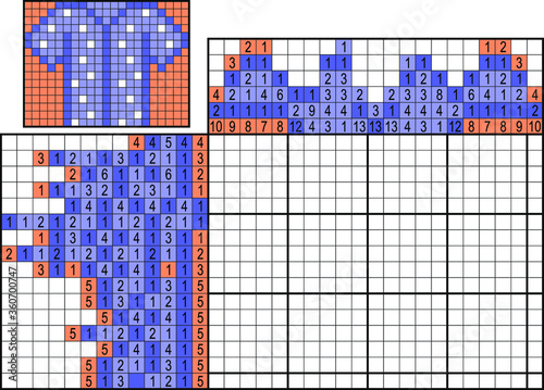 Japanese crossword. Colorful. Paint by number puzzle. Education game for children. Home shirt