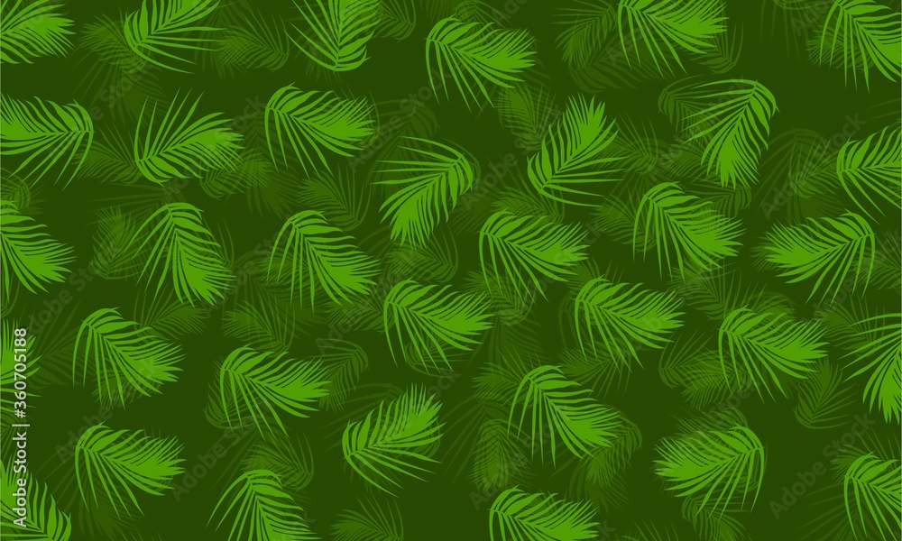 Green leaves background, Tropical palm leaves seamless pattern background. Vector Illustration