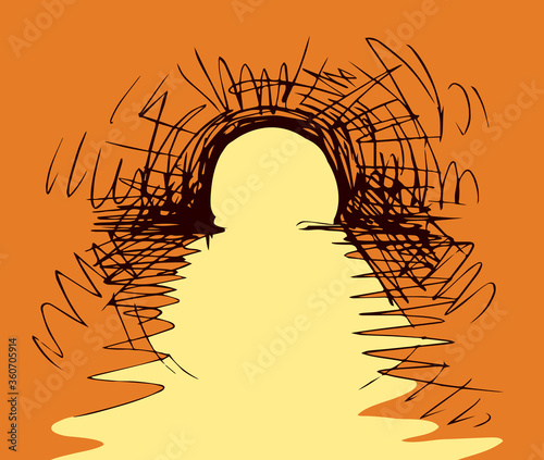 Road through the tunnel. Vector drawing