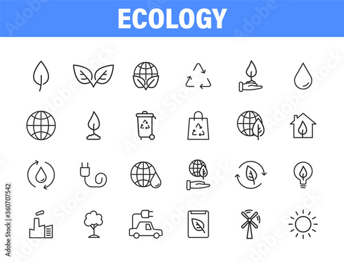 Set of 24 Ecology web icons in line style. Electric Car, Organic, environmental energy. Vector illustration.