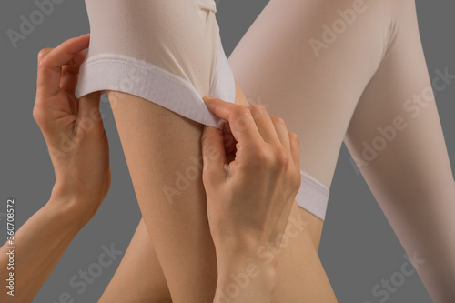 Compression stockings in grey background