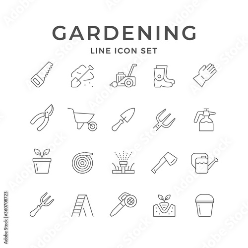Set line icons of gardening