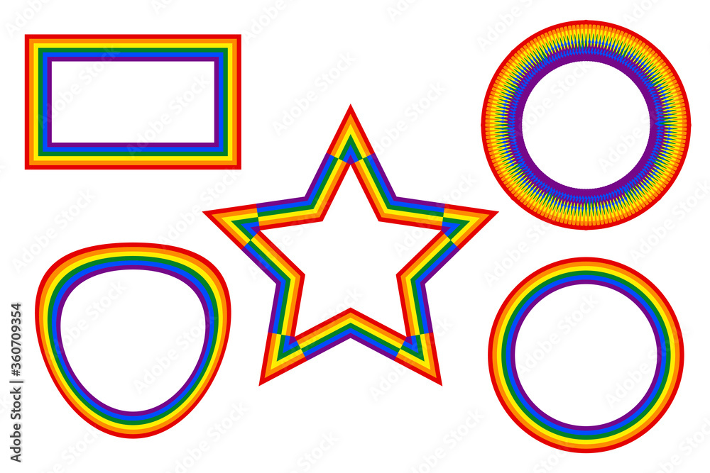 Flag LGBT icons, round and squared frames. Template border, vector illustration. Love wins. LGBT logo symbols in rainbow colors. Gay pride collection. Flag LGBT icons, round and squared frames. Template border, vector illustration. Love wins. LGBT logo symbols in rainbow colors. Gay pride collection.