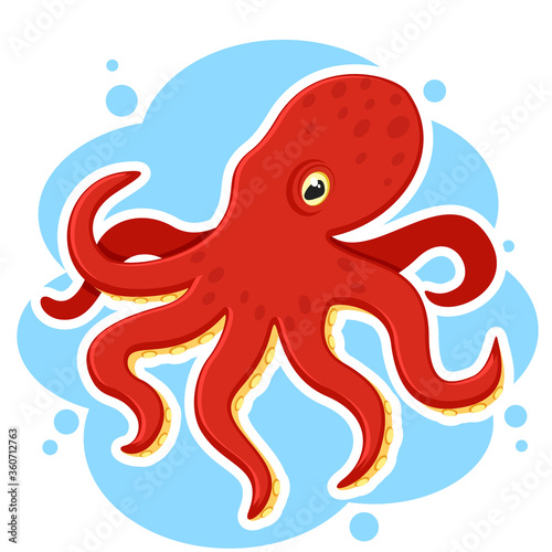 Realistic octopus side view on a blue background