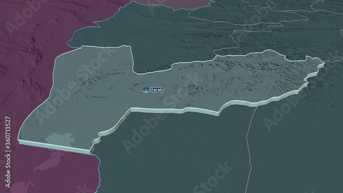 Farah, Afghanistan - extruded with capital. Administrative photo