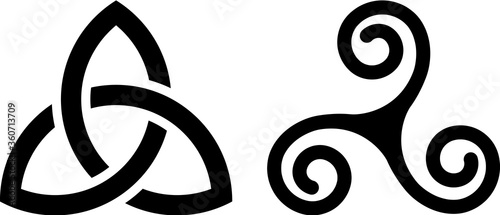 Celtic Triquetra knot and Celtic spiral isolated on white. photo