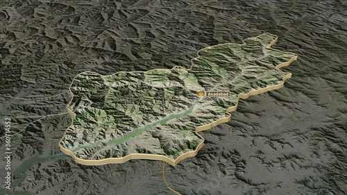 Kunar, Afghanistan - extruded with capital. Satellite photo