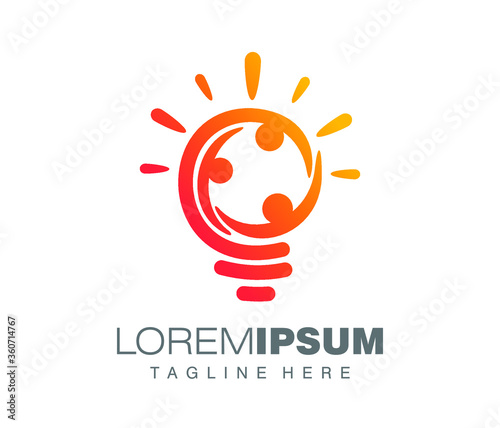 Vector illustration of people on the light bulb logo sign 