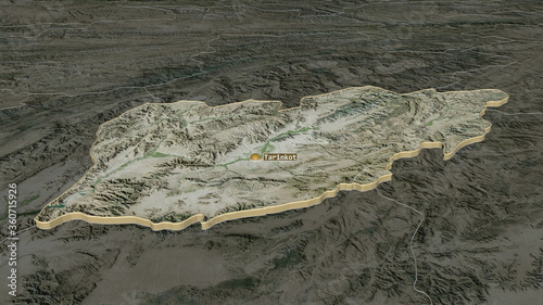 Urozgan, Afghanistan - extruded with capital. Satellite photo
