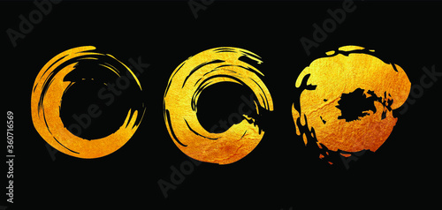 Vector set of golden circles on a black background