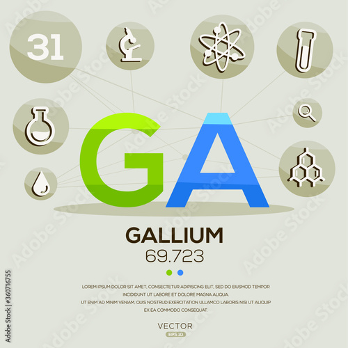 GA (Gallium)The periodic table element,letters and icons,Vector illustration.