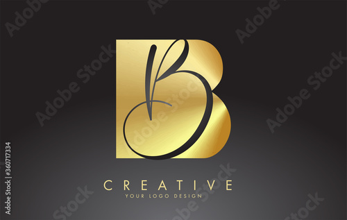Golden Letters BB B Logo with a minimalist design. Abstract overlapping letter B with geometric and handwritten