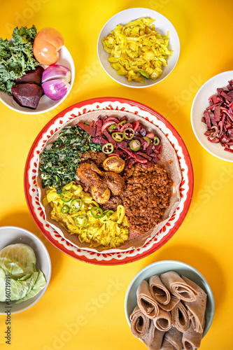 overhead shot of Ethiopian food