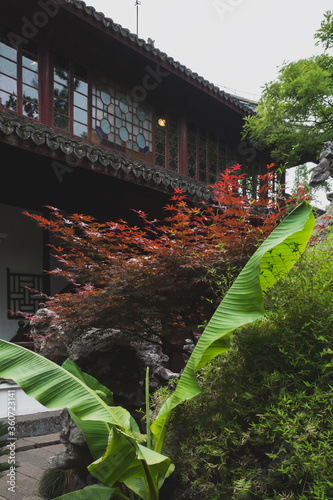 Traditional Chinese architecture and garden on Huxin Island in South Lake in Jiaxing, China photo