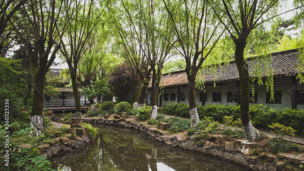 Traditional Chinese garden and architecture in South Lake scenic area in Jiaxing, China