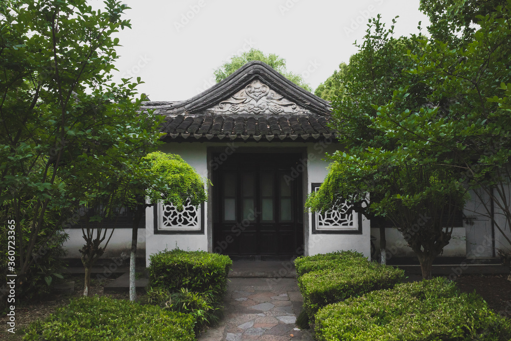Entrance to raditional Chinese house in garden in South Lake scenic area in Jiaxing, China