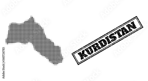 Bild auf Leinwand Halftone map of Kurdistan, and grunge watermark