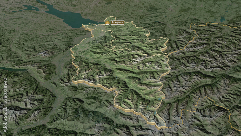 Vorarlberg, Austria - extruded with capital. Satellite Vorarlberg, Austria - extruded with capital. Satellite